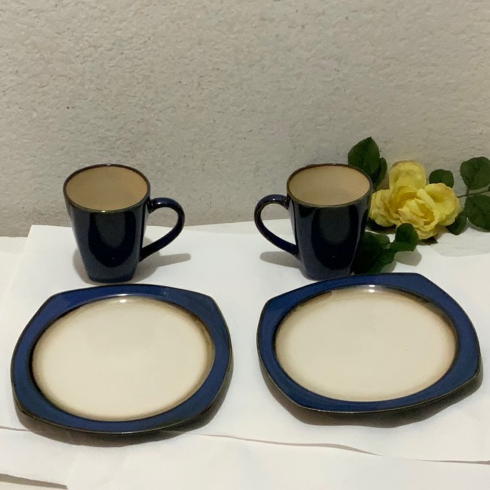 SET 4 Home Trends penumbra 2 salad Plates 8 3/4”  2 mugs 4 5/8” Discontinued G10